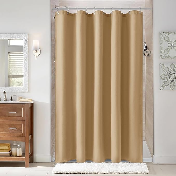 Naturoom Gold Yellow 60 Inch Shower Curtain - Stall Narrow Half Linen Ultra Thick Fabric Shower Curtain Set with Hooks, Boho Farmhouse Rustic RV Camper Bath Curtains for Bathroom, 60x72