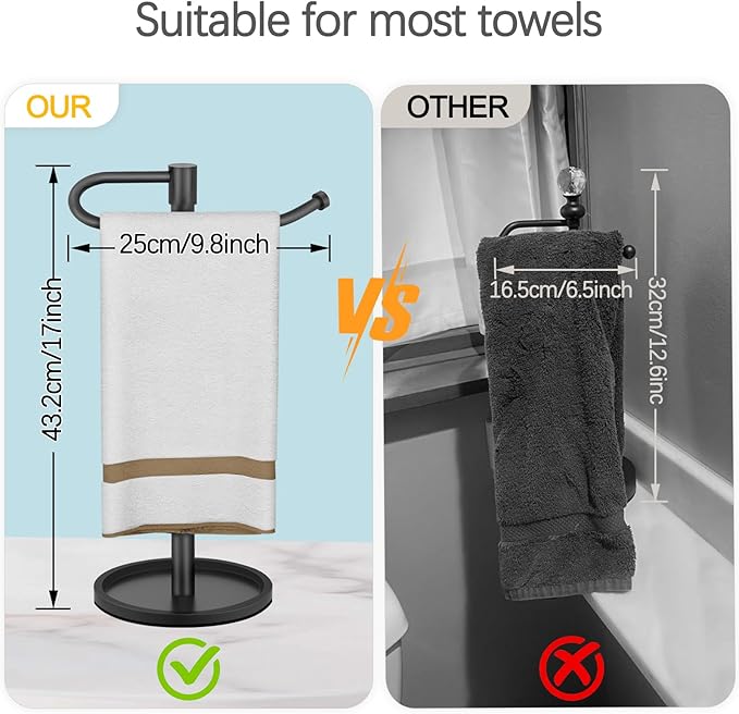 Hand Towel Holder Stand, Matte Black Standing Towel Racks for Bathroom, Stainless Steel Free Standing Towel Rack, Towel Bar Kitchen Vanity Countertops Decor