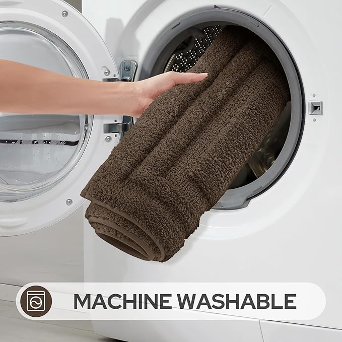 HOMEIDEAS Bathroom Rugs Sets 3 Piece, Microfiber Shaggy Bath Mat Set, Non-Slip Ultra Soft Carpet Mats, Large Rugs with U-Shaped Toilet for Bathroom, Tub, Shower, Brown