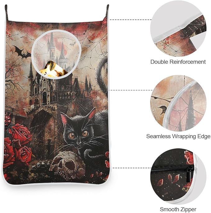Halloween Castle Rose Door Hanging Laundry Hamper Bag with Free Adjustable Stainless Steel Hooks Dirty Clothes Hamper Extra Large Over the Door Laundry Hamper 29.5X20inch 1 PCS
