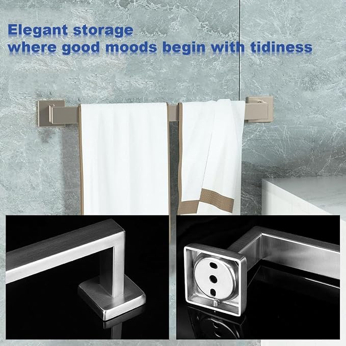 Towel Bar for Bathroom 12 Inch Brushed Nickel Towel Holder 12/16/20/24/28/32/36 Inch Stainless Steel SUS304 Rustproof Towel Rack Modern Square Towel Rod for Bathroom Wall (1, Brushed Nickel, 12 Inch)