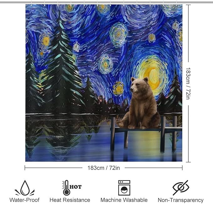Funny Forest Animal Bear Shower Curtain Sets with Rugs 4 Piece Accessories Bathroom Curtains Shower Set Include Shower Curtain Non-Slip Rug Toilet Lid Cover Bath Mat One Size