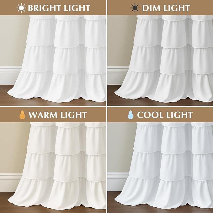 Seasonwood Small White Ruffle Shower Curtain Farmhouse Vintage Handcrafted Rustic Decorative Fabric Shower Curtains for Bathroom, 36" x 72"