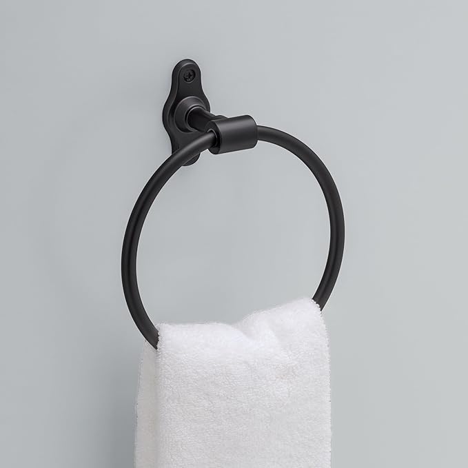 Franklin Brass Calloway (1-Pack) Hand Towel Holder Matte Black Towel Racks for Bathroom Wall Round Towel Ring Holder for Bath Towel Hanger for Kitchen, Bathroom Accessories CLWY46-MB