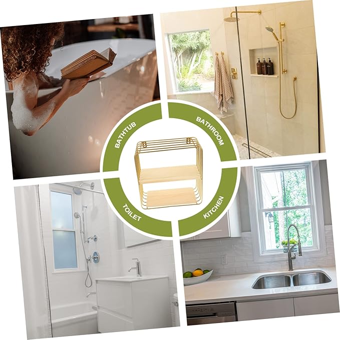 Multi-Function Toilet Storage Stand and Rustproof Bathroom Organizer Space-Saving Wall Shelf for Toiletries and Accessories Elegant Gold Finish
