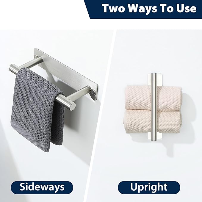 Alise Adhesive Towel Bar Brushed Nickel,Towel Racks for Bathroom Wall Mounted,Bathroom Towel Rack SUS304 Stainless Steel,Towel Holder for Bathroom Hardware Decoration,Sticky or Screw-Mounted,8 Inch