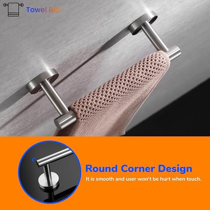 Miyili Small Kitchen Towel Bar 9 Inch Stainless Steel Cabinet Hand Towel Bar Hanger Rail Towel Rod Round Modern Style Brushed Finish