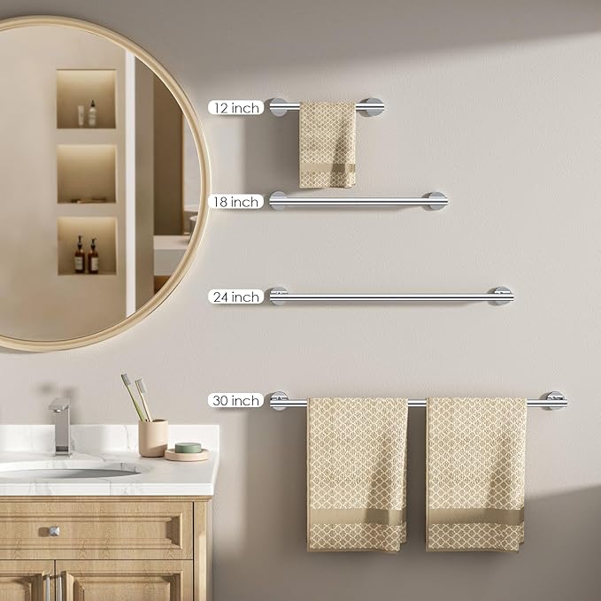 FORIOUS Towel Bar Wall Mounted, Stainless Steel Towel Racks for Bathroom, Includes Wall Mounting Hardware (Chrome, 14 Inch)