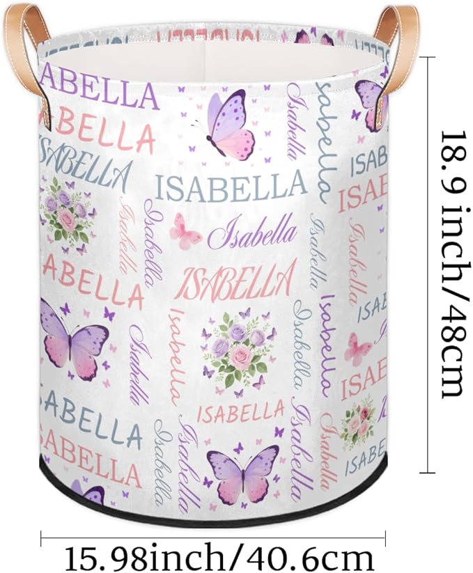 Custom Butterfly Flower Laundry Hamper, Personalized Laundry Baskets with Handles Dirty Clothes Hamper Storage Basket