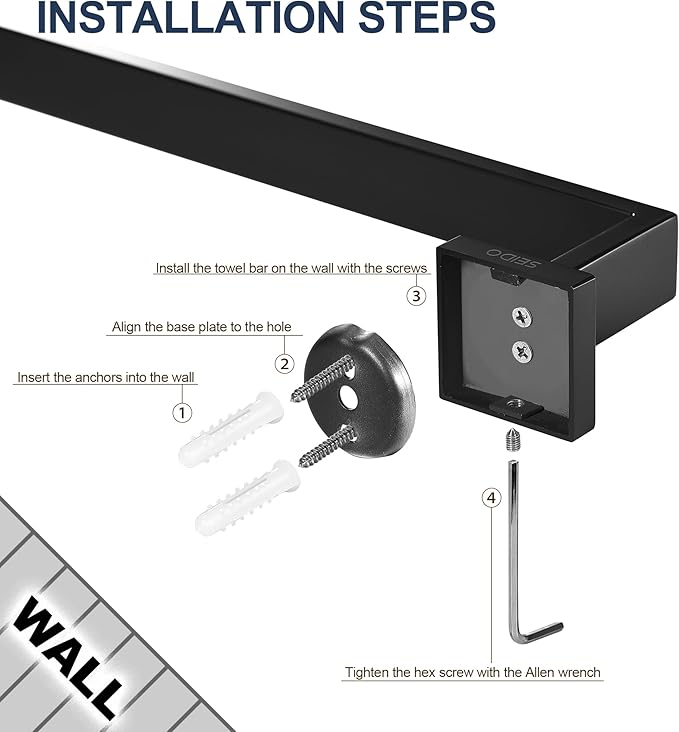 SEIDO 28 Inch Matte Black Towel Bar, Heavy Duty & Rust-Proof 304 Stainless Steel Bath Towel Holder, Modern Square Wall Mounted Towel Rack for Bathroom, Kitchen, RV