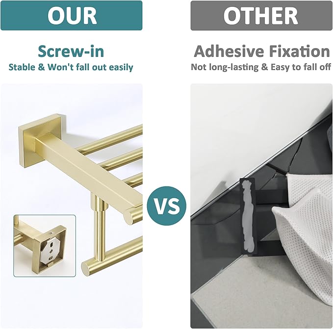 Alise Towel Racks for Bathroom Wall Mounted,24 Inch Bathroom Towel Rack with Tower Bar,Double Towel Racks for Bathroom,SUS304 Stainless Steel Bathroom Towel Holder Brushed Gold