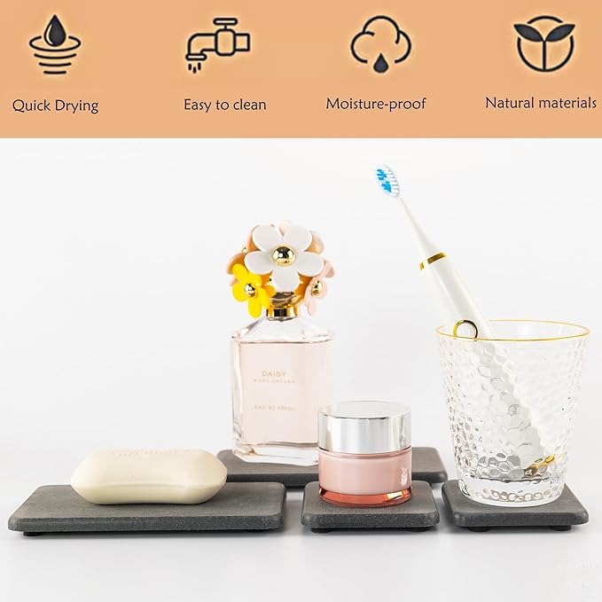 NiuYichee Set of 4 Water Absorbent Diatomite Coasters, Diatomaceous Earth Kitchen Soap Dish, Bathroom Trays, Water Absorbing Stone Used for Hand Soaps & Plants & Toiletries in The Modern Home