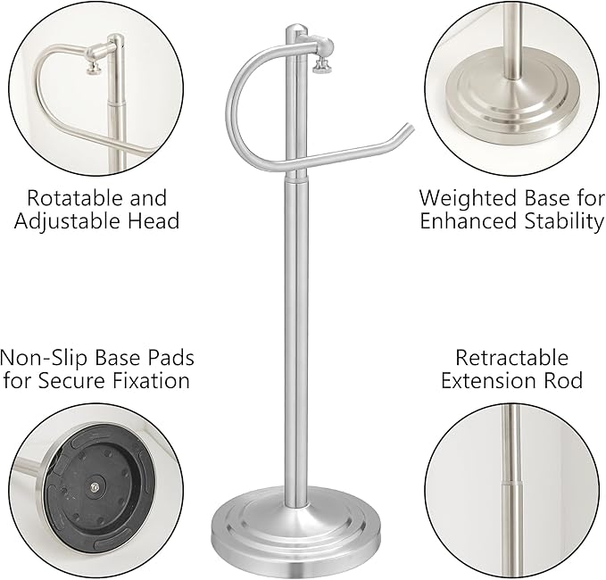 RFOUO Hand Towel Holder Stand,Standing Towel Racks for Bathroom,Hand Towel Holder for Bathroom Kitchen Vanity Countertops,Stainless Steel Adjustable Towel Bar 16.5-26 Inch(Brushed Nickel)