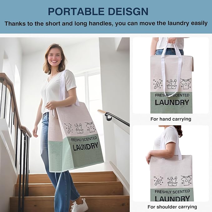 ELONG HOME Laundry Baskets, 92L Freestanding Laundry Basket with Handles, Waterproof Tall Collapsible Clothes Hamper for Dorm, Bedroom, Bathroom