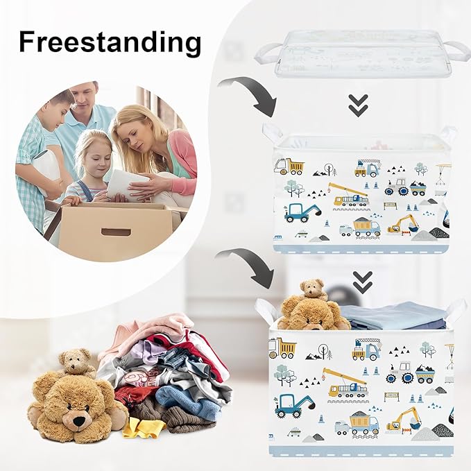 Cars Laundry Hamper Cartoon Vehicle Large Storage Basket Collapsible Parents Organizer Boy Toy Clothes Bins for Bedroom, Bathroom, Crane, 36L