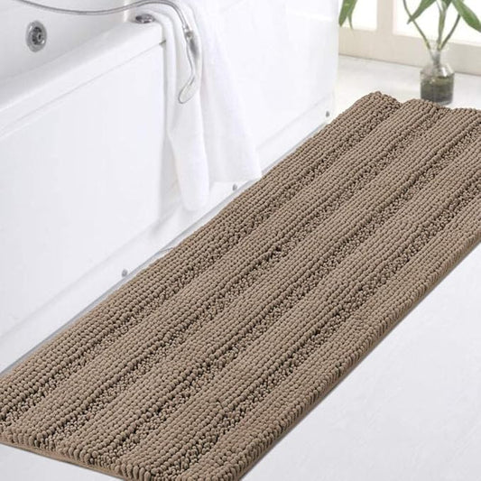 Turquoize Chenille Extra Long Shaggy Absorbent Non-Slip Bath Mat/Runner: 47" X 17" Taupe Brown