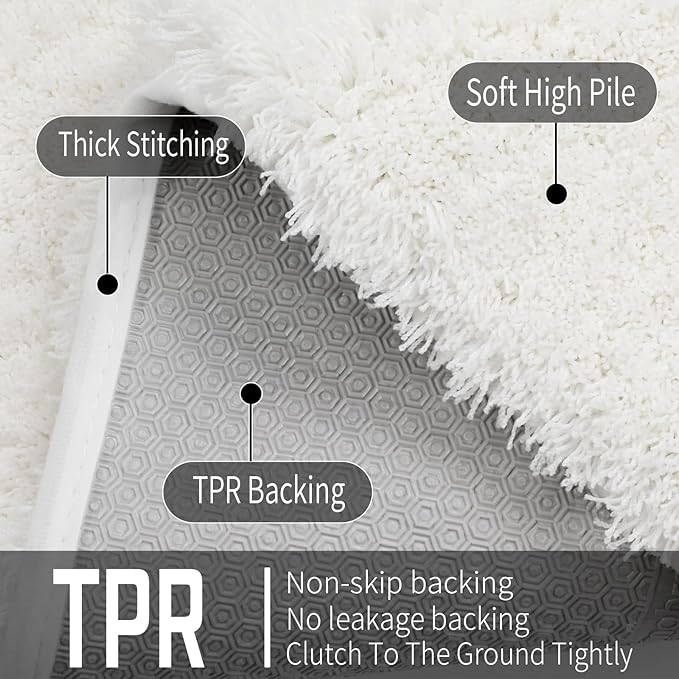 Yimobra Bathroom Rugs Non Slip Washable 47x24, Ultra Soft and Water Absorbent Bath Mats, Plush Fluffy Shower Mat Outside, Luxury Microfiber Thick Matts for Bathroom Floor/Tub, Off White