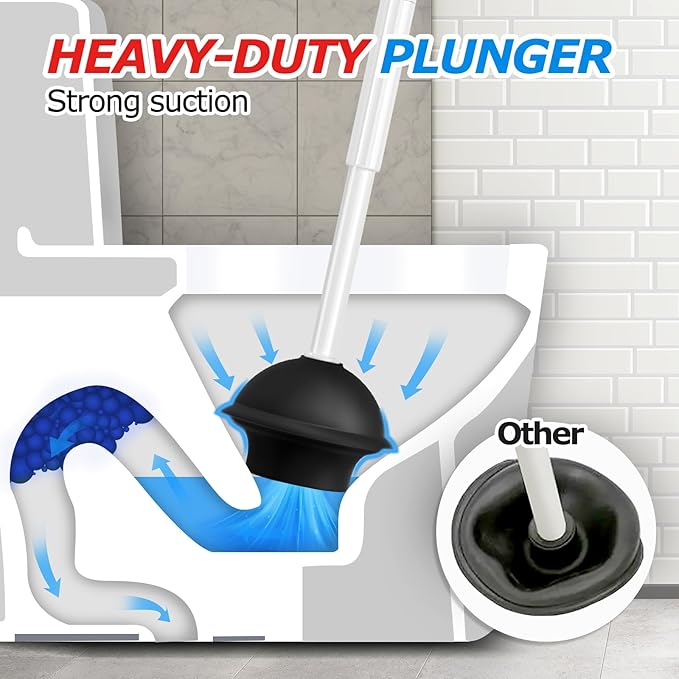 FORASTO 2 in 1 Toilet Brush and Plunger Set, Toilet Bowl Brush Plunger Set,Extended Handle Plunger,Bathroom Cleaning Tools,Toilet Brush Plunger Combo,Cleaning Brush???Pearl White???20.8inch???