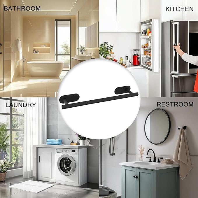 SEIDO Adhesive Towel Bar for Bathroom, 304 Stainless Steel Towel Holder Wall Mount, 16 Inch Towel Racks for Bathroom, No Drilling Needed, Matte Black
