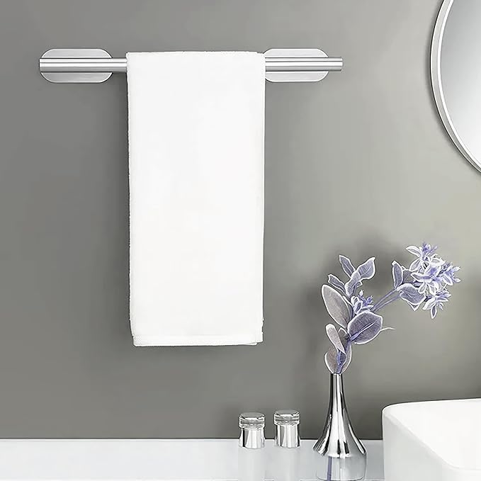 Towel Bar for Bathroom, Self-Adhesive Towel Holder, Space-Saving Towel Rack, Wall-Mounted Punch-Free Waterproof Anti-Slip Bathroom Kitchen Towel Hanger, 60×7.5×5cm Brushed