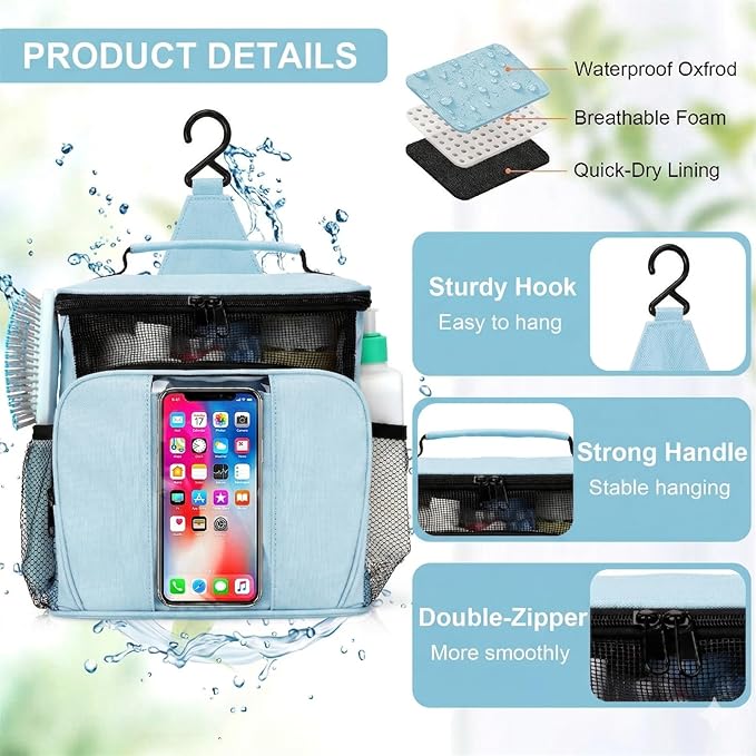 BAIMAY Quick Dry Mesh Shower Caddy, Travel Cruise Ship Essentials-Lightblue