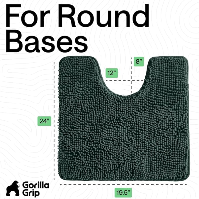GORILLA GRIP Plush Absorbent Shaggy Chenille Bath Rug Mat for Oval Toilet Base with Rubber Backing, Machine Washable Rugs, Soft Microfiber Contour Mats for Toilets, Bathroom Decor, Hunter