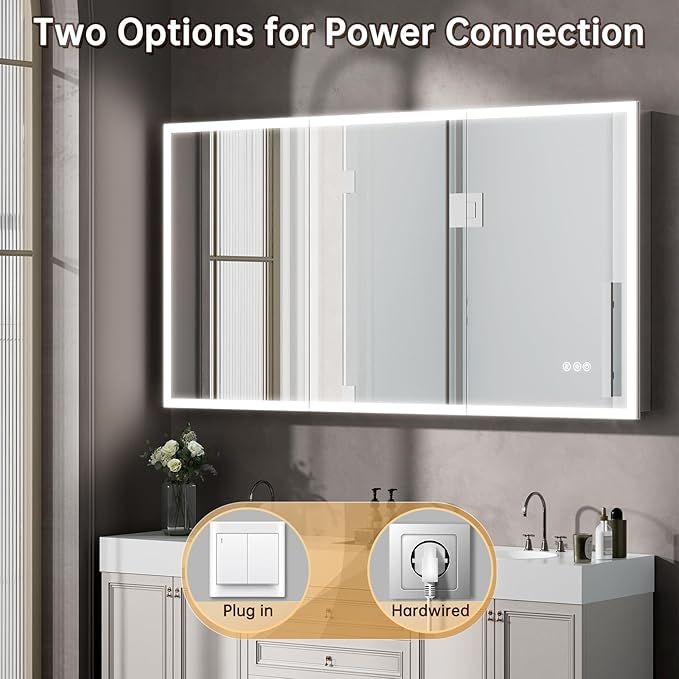 24"x32" Medicine Cabinet Mirror, LED Lighted Medicine Cabinet with Electrical Outlet＆USB, Anti-Fog, 3 Colors Temperature Stepless Dimmable, Aluminum Cabinet for Storage and Mordern Decor