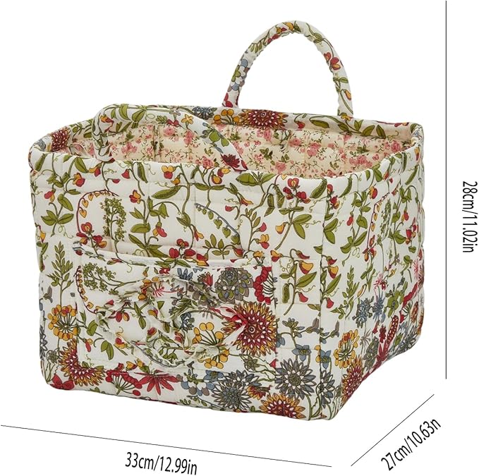 Quilted Laundry Basket with Handles, Aesthetic Collapsible Fabric Storage Basket for Clothes, Diapers & Toys - Multi-Purpose Boho Organizer Tote for Car, Home & Picnic (B)