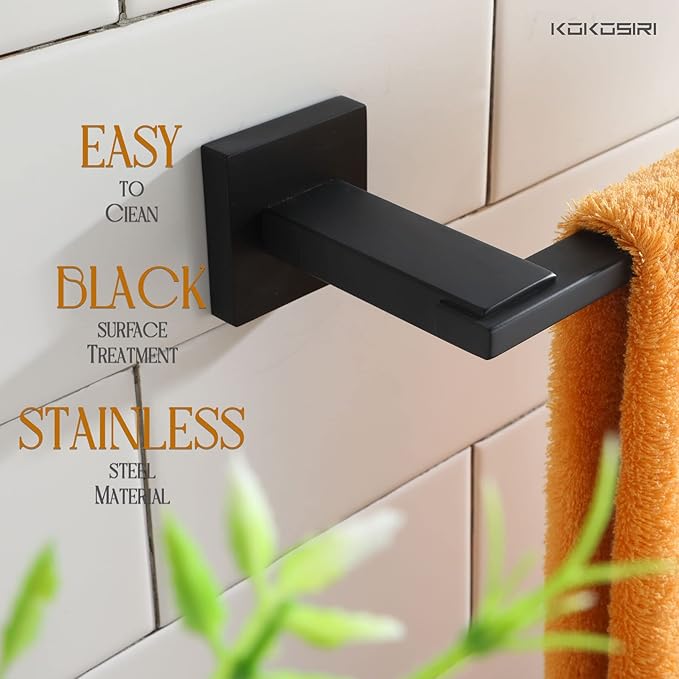 KOKOSIRI Towel Bars Matte Black Bathroom Towel Rails Wall Mounted, 24 Inches Bath Towel Holder for Kitchen Toilet Cabinet Showeroom, Stainless Steel B4006BK-L24