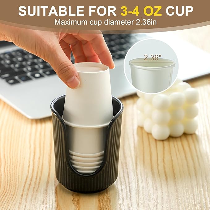 Dobbyby Ceramic Bathroom Cup Dispenser with Stylish Vertical Stripes - Disposable Mouthwash Cup Holder Holds 3-4oz Paper Cups for Rinsing Cups on Bathroom Vanity Countertops (Black)
