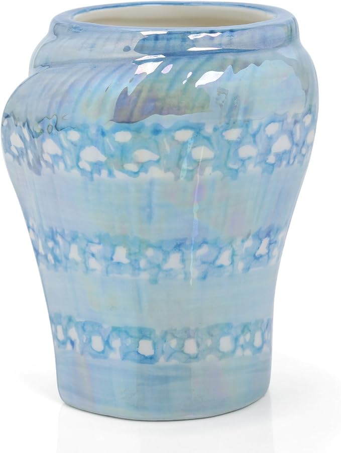 Ocean Conch Sea Shell Ceramic Bathroom Accessories Set of 4,1 Gargle Cups 1 Toothbrush Holders 1 Soap Dishes 1 Soap Dispenser (Blue)