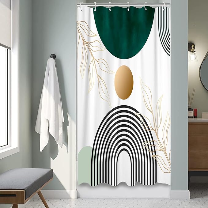 Aipon Green Mid Century Shower Curtain for Bathroom Abstract Boho Shower Curtain Modern Fabric Waterproof Shower Curtains for Bath (36'' × 72'', Green3)