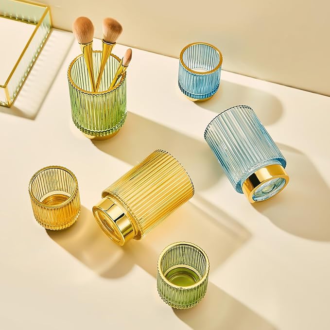 Makeup Brush Holder Organizer,Toothbrush Holders,Desk Pen Pencil Holder,Multifunctional Vintage Glass Brush Cup???S/Milky White/A3-US???