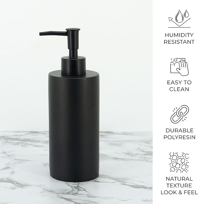 ZCCZ Bathroom Accessory Sets, 4 Pieces Bathroom Accessories Complete Set Vanity Countertop Accessory Set, Includes Lotion Dispenser Soap Pump, Toothbrush Holder and Tray (Matte Black Look Rounded)