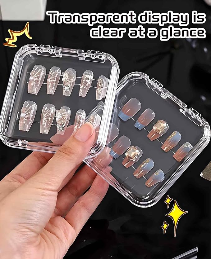 18PCS Press on Nail Cases, Artificial False Nail Storage Box Container with 60 PCS Adhesive Double