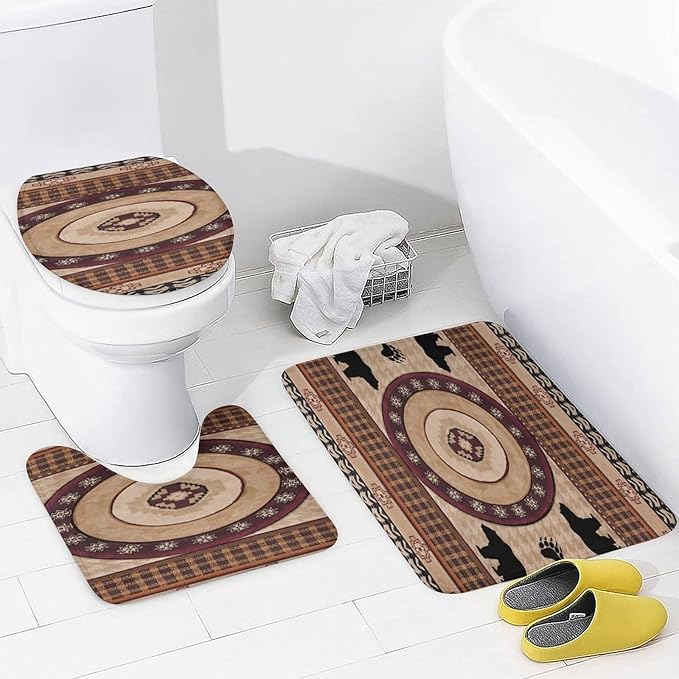 Vintage Deer Bear Farmhouse Shower Curtain Sets with Rugs 4 Piece Accessories Bathroom Curtains Shower Set Include Shower Curtain Non-Slip Rug Toilet Lid Cover Bath Mat One Size