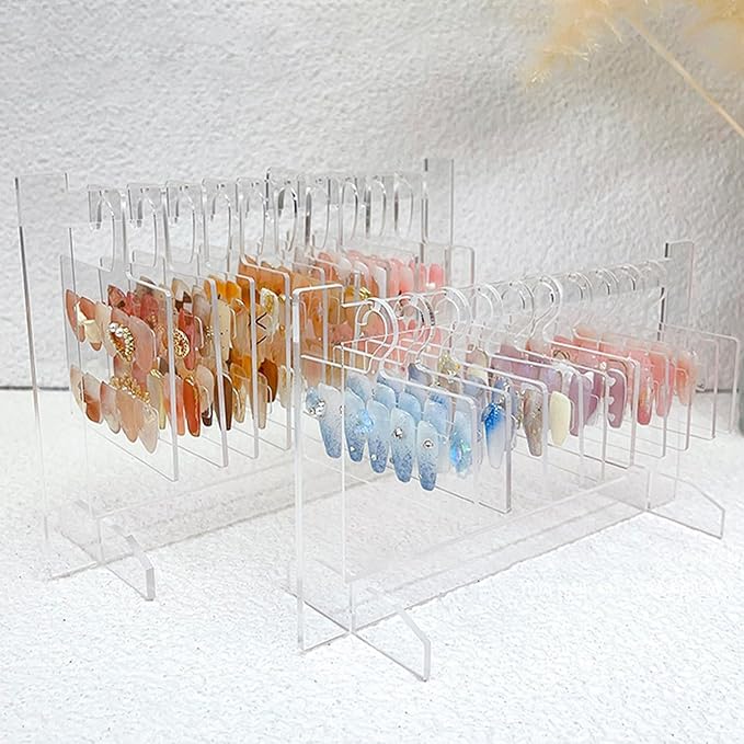 Hapivida Transparent Nail Art Display Board, 2Pcs Acrylic Hanging Nail Display Polish Board Nail Tips Sample Display Stand with 10pcs Hanger