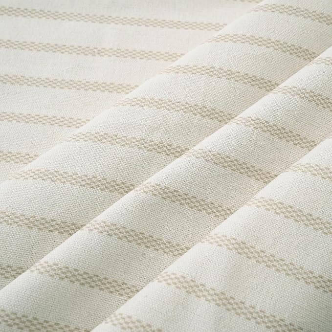 Farmhouse Shower Curtain,Beige and Beige Stripe,Button Curtain,Linen and Cotton Blend Fabric,Rustic Charm Country Chic Style,72x78 in