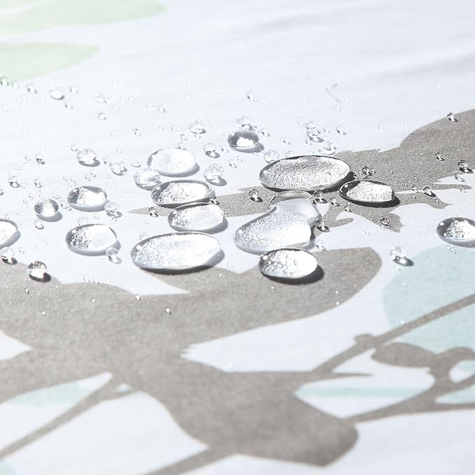 Modern Botanical Shower Curtain 72x72 Inches, Waterproof White Fabric with Brown & Green Branch Silhouette Print, 12 Metal Grommets & Weighted Hem