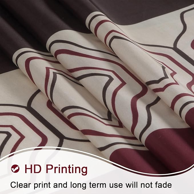 Long Fabric Shower Curtain - Brown and Burgundy Shower Curtains for Bathroom, Chocolate and Red Color Block Waterproof Bathroom Curtains - 72" W x 78" H