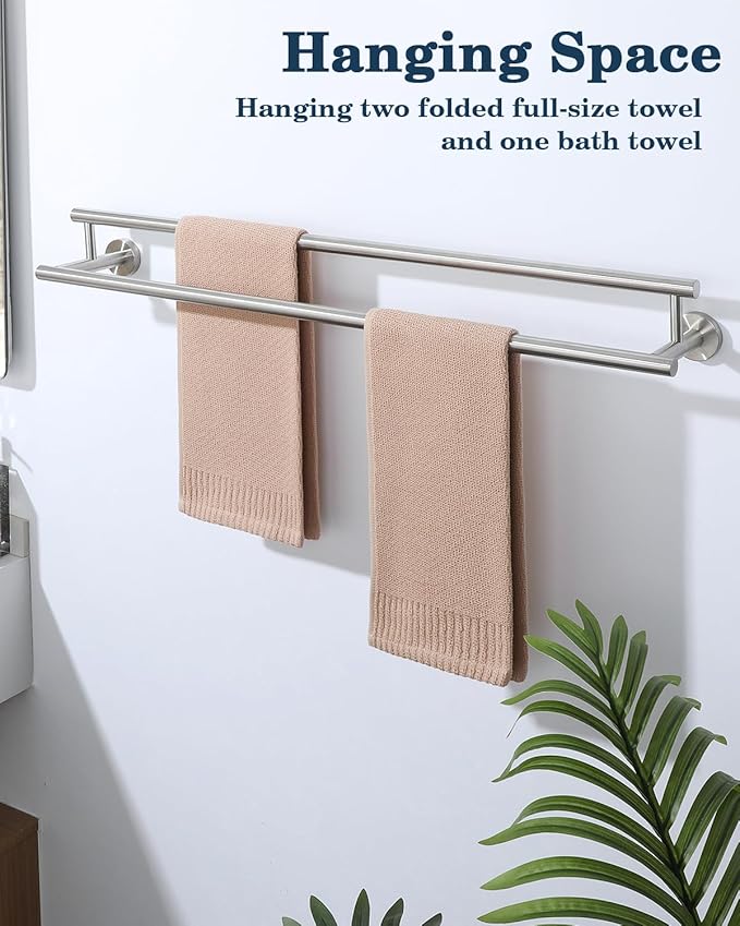 Alise Double Towel Bar Brushed Nickel,28" Towel Racks for Bathroom Wall Mounted,Bathroom Towel Rack SUS304 Stainless Steel Bathroom Towel Holder Quick Drying Hand Towel Holder Towel Bar for Walls