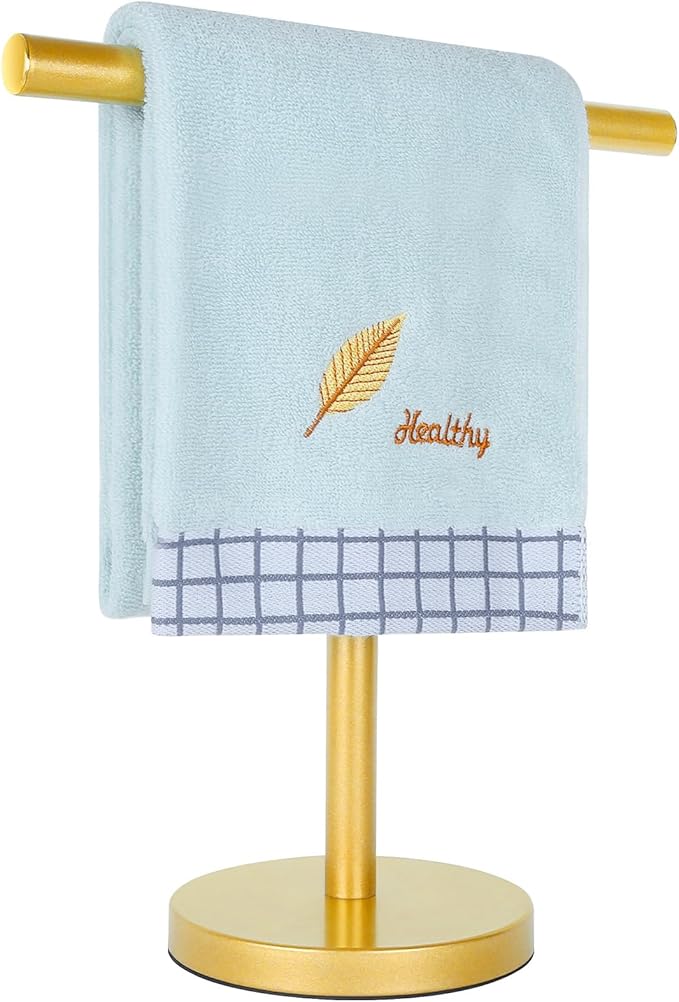 T-Shape Bath Hand Towel Holder Stand, Stainless Steel Free Standing Hand Towel Rack, for Bathroom Kitchen & Countertop, Golden