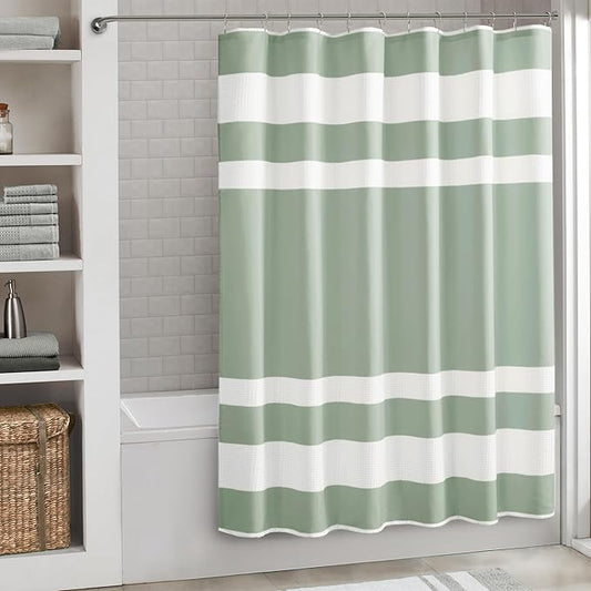 Madison Park Shower Curtain Spa Waffle Weave Long Shower Curtain for Bathroom 3M Scotchgard Moisture Management, Spa Quality Modern Shower Curtains for Bathroom, Long 72x78 Sage Green
