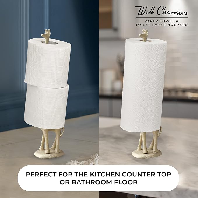 WallCharmers Gold Paper Towel Holder, Metal Toilet or Kitchen Paper Holder for Floor or Countertop, Gold Giraffe
