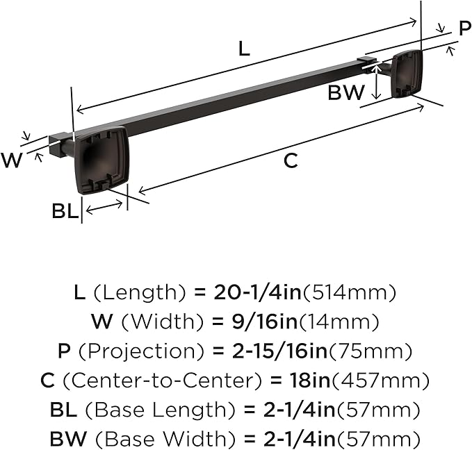 Amerock BH36093ORB | Oil Rubbed Bronze Towel Bar | 18 in (457 mm) Towel Rack | Stature | Bathroom Towel Holder | Bathroom Hardware | Bath Accessories