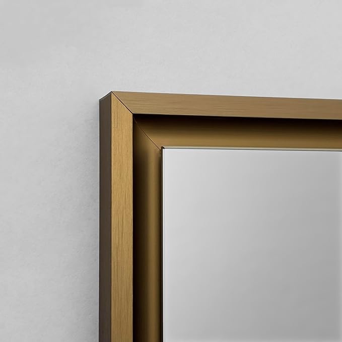 Fox Hollow Furnishings 20x30 Parker Metro Metal Framed Rectangle Recessed Bathroom Medicine Cabinet, Floating Mirror, 18x28 in-Wall Opening, Steel, Adjustable Glass Shelves, Magnet Close, Gold