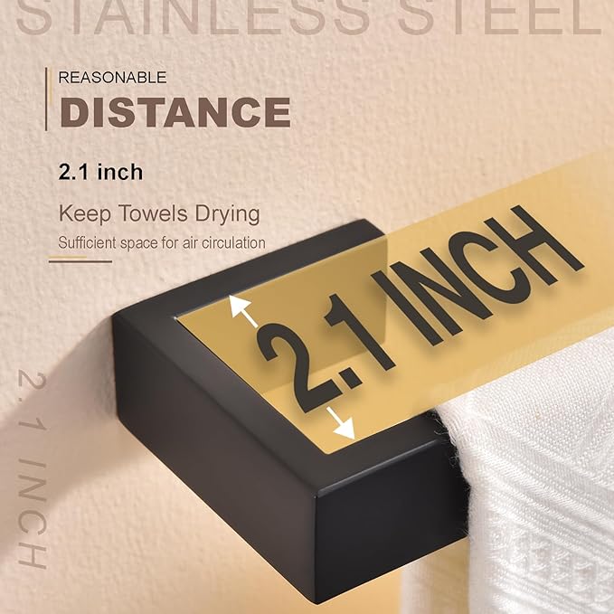 TASTOS Black Hand Towel Holder Bath Towel Bar Bathroom Towel Ring, Wall Mount, Modern Style (Matte Black)