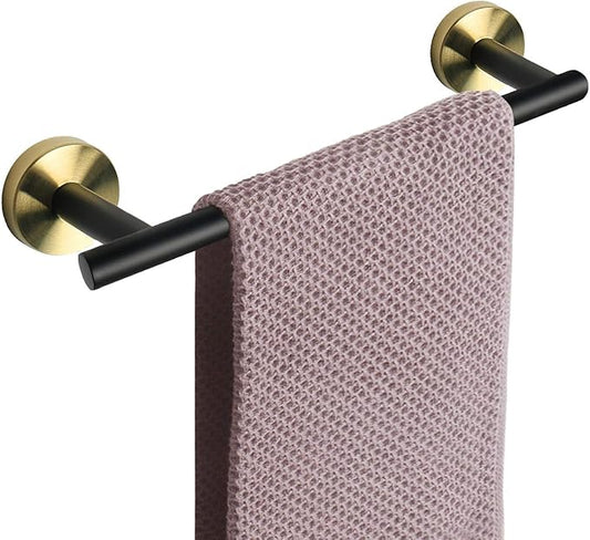 NearMoon Bath Towel Bar, Thicken Stainless Steel Shower Towel Rack Holder Wall Mounted for Bathroom,12-lnch Overall Length-10-lnch Usable Hanging Space (1 Pack, Matte Black & Gold)