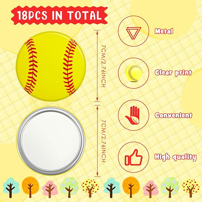 Taiyin 18 Pcs Softball Gifts for Girls Team Compact Mirror Accessories Softball End of Season Goodie Bags Fillers Women Sport Party Supplies Round Pocket Portable Makeup Mirror 2.76 Inch