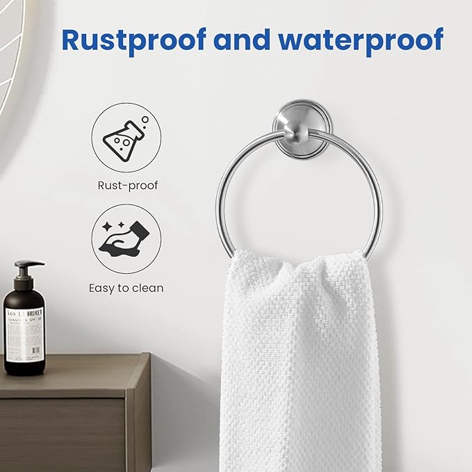 sagetta Bathroom Hand Towel Holder Towel Ring 5.55-Inch Bath Towel Ring Diameter Wall Mount Brushed Nickel